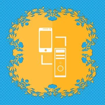 Synchronization sign icon. communicators sync symbol. Data exchange. Floral flat Stock Illustration