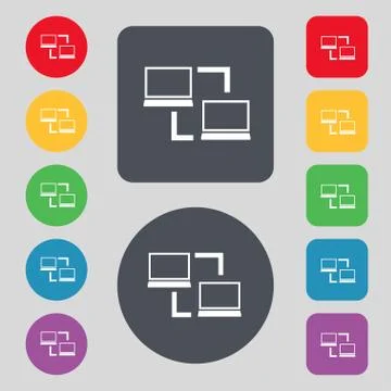 Synchronization sign icon. Notebooks sync symbol. Data exchange. Set colur bu Stock Illustration