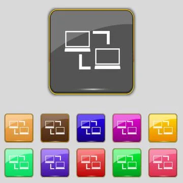 Synchronization sign icon. Notebooks sync symbol. Data exchange. Set colur bu Illustrazione stock