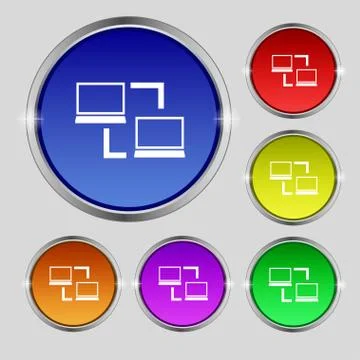 Synchronization sign icon. Notebooks sync symbol. Data exchange. Set colur bu Illustrazione stock
