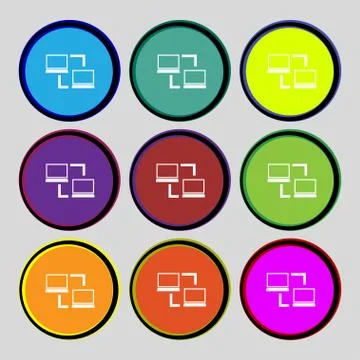 Synchronization sign icon. Notebooks sync symbol. Data exchange. Set colur bu Stock Illustration