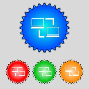 Synchronization sign icon. Notebooks sync symbol. Data exchange. Set colur bu Illustrazione stock