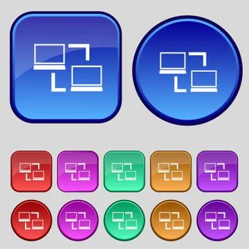 Synchronization sign icon. Notebooks sync symbol. Data exchange. Set colur bu Illustrazione stock
