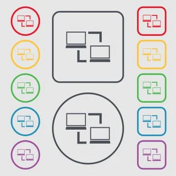 Synchronization sign icon. Notebooks sync symbol. Data exchange. Symbols on t Stock Illustration
