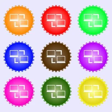 Synchronization sign icon. Notebooks sync symbol. Data exchange. A set of nin Illustrazione stock