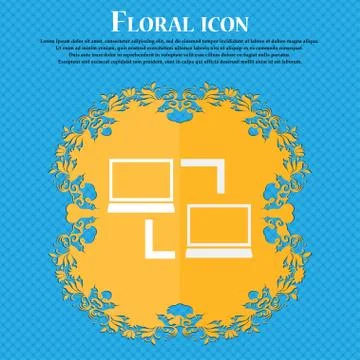 Synchronization sign icon. Notebooks sync symbol. Data exchange. Floral flat  스톡 일러스트