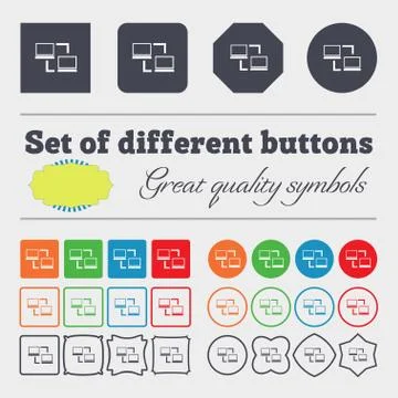 Synchronization sign icon. Notebooks sync symbol. Data exchange. Big set of colo Stock Illustration