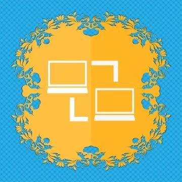 Synchronization sign icon. Notebooks sync symbol. Data exchange. Floral flat des Illustrazione stock