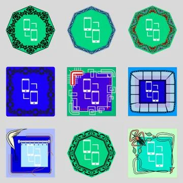 Synchronization sign icon. smartphones  sync symbol. Data exchange. Set colur Stockillustratie