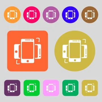 Synchronization sign icon. smartphones sync symbol. Data exchange.12 colored  Stock Illustration