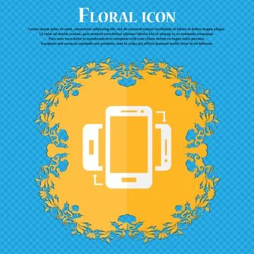 Synchronization sign icon. smartphones sync symbol. Data exchange. Floral fla Stock Illustration