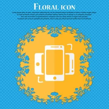 Synchronization sign icon. smartphones sync symbol. Data exchange. Floral fla Stock Illustration