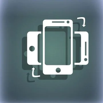 Synchronization sign icon. smartphones sync symbol. Data exchange. On the blue-g Stock Illustration