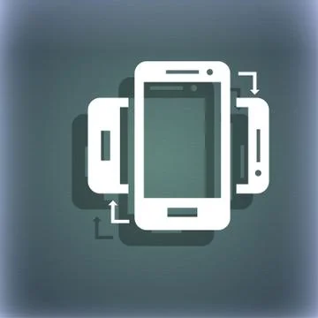 Synchronization sign icon. smartphones sync symbol. Data exchange. On the blue-g Stock Illustration