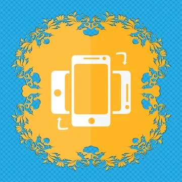 Synchronization sign icon. smartphones sync symbol. Data exchange. Floral flat d Stock Illustration