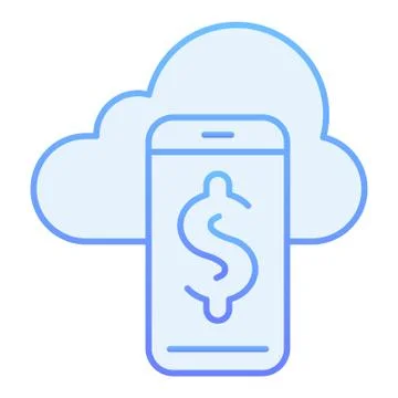 Synchronization with smartphone flat icon. Cloud and phone blue icons in trendy Stock Illustration