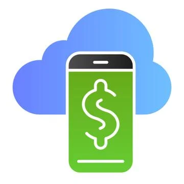 Synchronization with smartphone flat icon. Cloud and phone color icons in trendy Stock Illustration