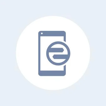 Synchronization with smartphone icon, data transfer linear pictogram isolated Stock Illustration