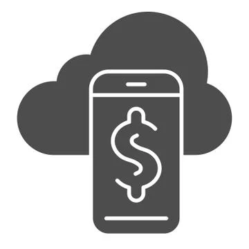 Synchronization with smartphone solid icon. Cloud and phone vector illustration Stock Illustration