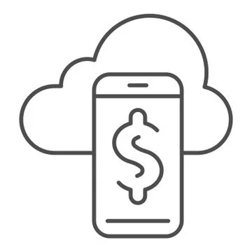 Synchronization with smartphone thin line icon. Cloud and phone vector Stock Illustration