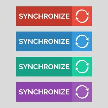 Synchronize flat buttons on grey background. Stock Illustration