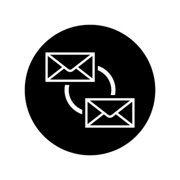 Synchronize icon in black circle Email sync symbol Stock-Illustration