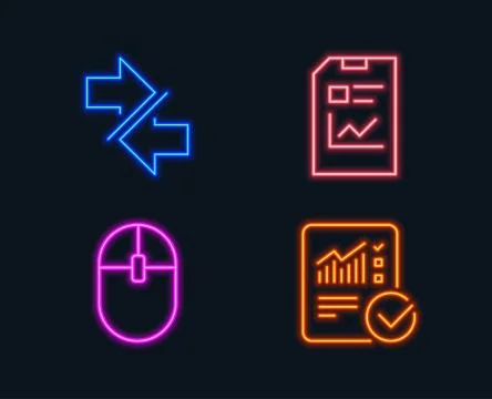 Synchronize, Report document and Computer mouse icons. Checked calculation sign. Stock Illustration