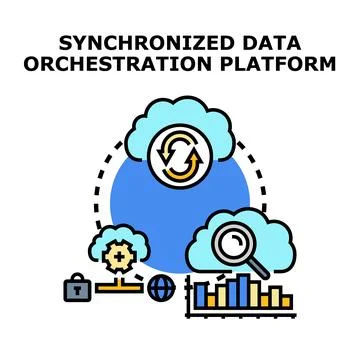 Synchronized data orchestration platform concept illustration Stock Illustration