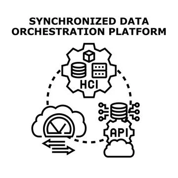 Synchronized data orchestration platform concept vector illustration Stock Illustration