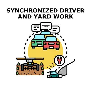 Synchronized driver and yard work concept vector Stock Illustration