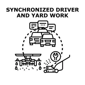 Synchronized driver and yard work concept vector Stock Illustration
