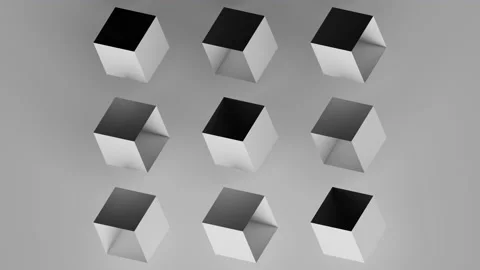 Synchronized rotation of empty cubes on gray background Stock Footage 162443639