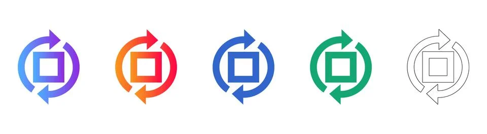 Synchronized Rotation Process Cycle Icons Stock Illustration
