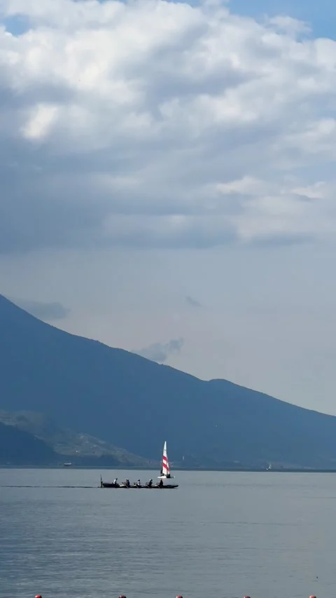 Synchronized Rowing on Lago di Garda - Italy Stock Footage 341058449