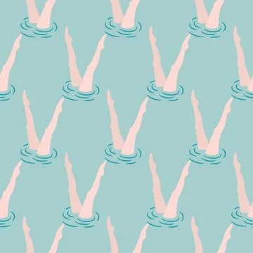 Synchronized swimming performance seamless vector pattern. Stock Illustration