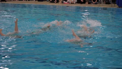 Synchronized swimming in the pool. Stock Footage 194345004