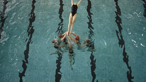 Synchronized Swimming Swimmers practicing in the pool Stock Footage 283148233