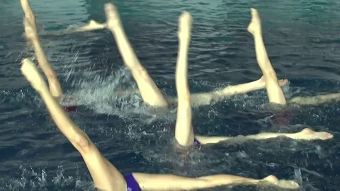 Synchronized swimming, team training. Stock Footage 72422533