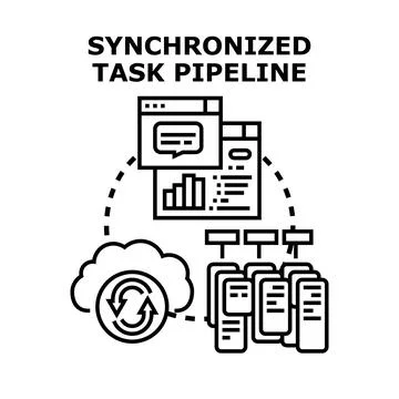 Synchronized task pipeline automating data workflow illustration Illustrazione stock