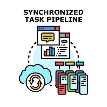 Synchronized task pipeline automating data workflow illustration Stock Illustration