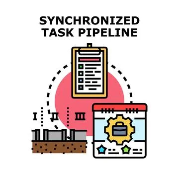 Synchronized task pipeline planning and business workflow management Stock Illustration