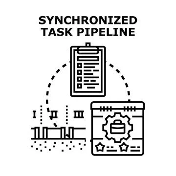 Synchronized task pipeline planning and business workflow management Stock Illustration