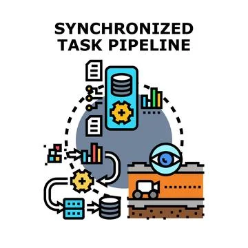 Synchronized task pipeline processing data flow concept Illustrazione stock