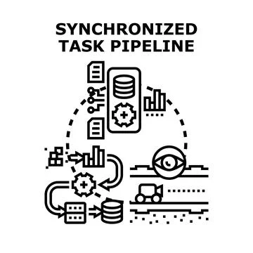 Synchronized task pipeline processing data flow concept 库存插图