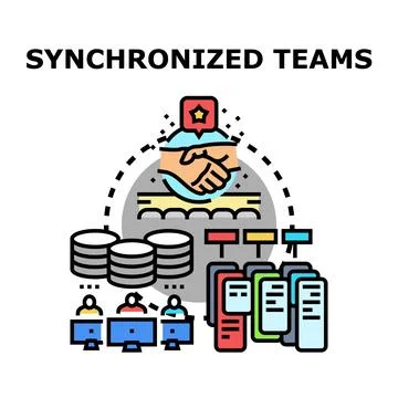 Synchronized teams working collaborating efficiently together in business Stock Illustration