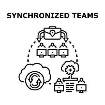 Synchronized teams working together using cloud technology Illustrazione stock