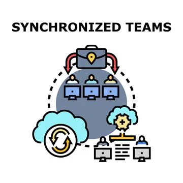 Synchronized teams working together using cloud technology Stock Illustration
