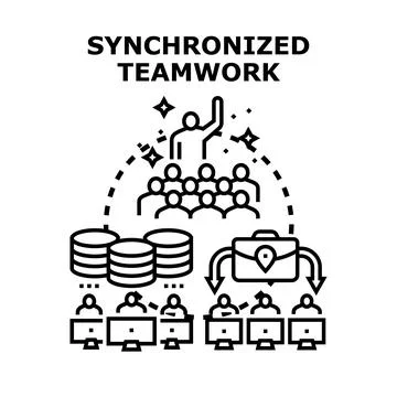 Synchronized teamwork achieving business goals with collaborators Stock Illustration