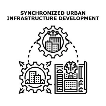Synchronized urban infrastructure development planning icon Stock Illustration