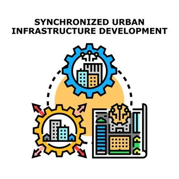 Synchronized urban infrastructure development planning icon Stock Illustration